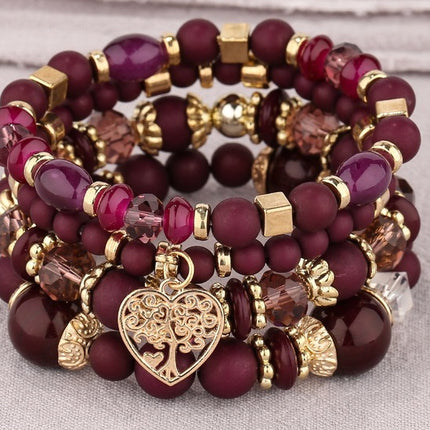 European and American Hot Sale Bohemian Style Multi-layer Hollow Love Pendant Tassel Bracelet suit Glass Beads Multi-layer Jewelry