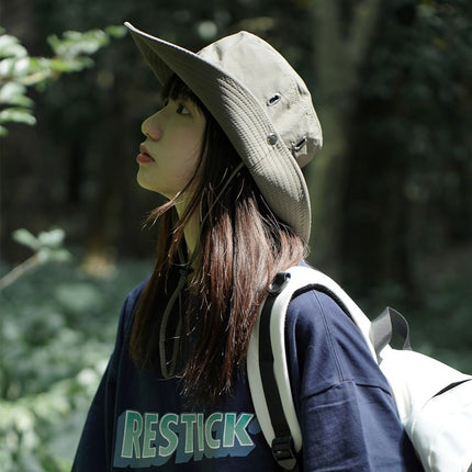 Japanese-Style Wide-Brim Drawstring Sun Protection Fisherman Hat for Women, Summer Outdoor Breathable Mountain Camping Sunshade Hiking Fishing Hat for Men
