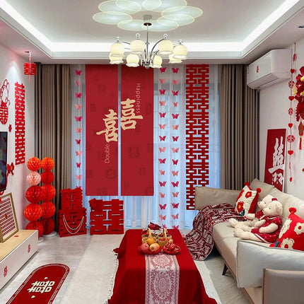 Wedding room layout suit wedding wedding curtain long pull flower bedroom living room photo props butterfly decoration