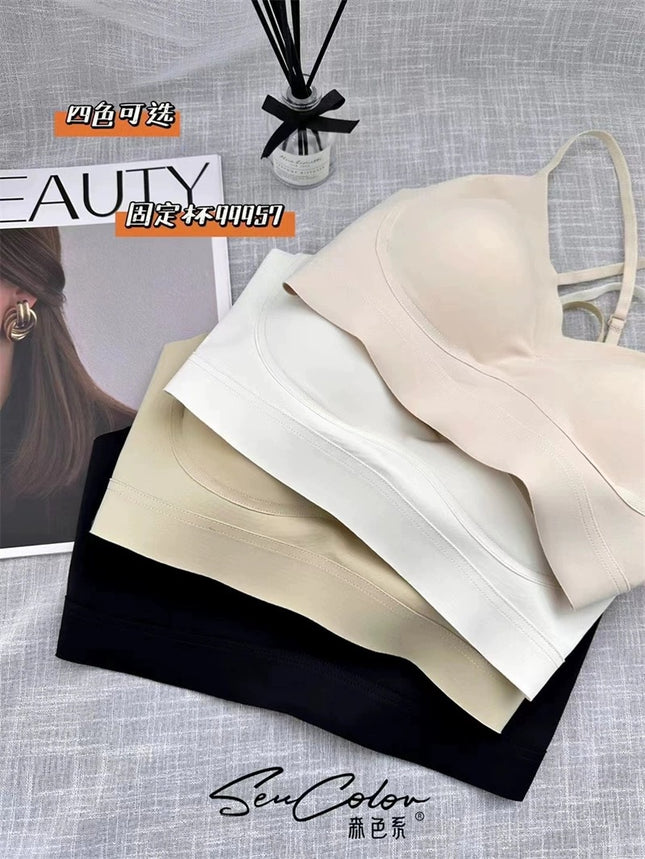 99957# Mori Color Seamless Underwear Women's Small Chest Push-up Anti-sagging Breathable Comfortable Non-rimmed Bra