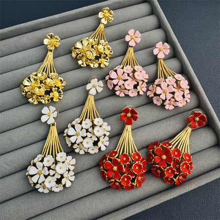 Oscar European and American Mid-Century Style Oil Dripping Enamel Bouquet Shape Brass 925 Silver Needle Niche Design Unique Earrings for Women