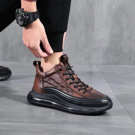 2026 New Model Men's High-Top Sneakers with Air Cushion and Soft Sole, Crocodile Embossed Fashion Casual Sports Shoes for Men
