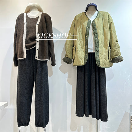 dark gray Cashmere Texted Lazy Wide Leg Floor Pants Women's Winter Thickened fleece-lined Straight Leg Casual Pants