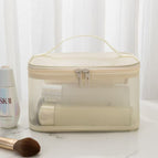 Single layer mesh cosmetic bag-beige