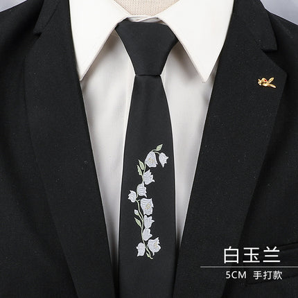 Men's Black Tie Men's Formal Wear Korean Style 8cm Student Women's Suit Business Lazy Zipper Wedding Professional Fashion