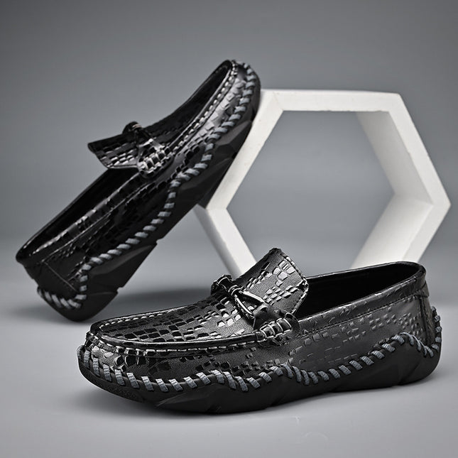 Cross-Border Hot-Selling Spring and Summer New Products Hand-Stitched Casual Men's Shoes Fashionable Soft Sole Versatile Breathable Genuine Leather Beanie Shoes