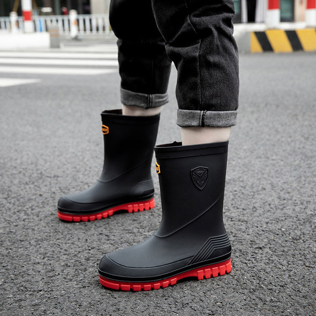 Men's Fashionable All-match Mid-barrel Japanese Rain Boots Outer Wear Thick Bottom Wear-resistant Kitchen Fishing Anti-slip Waterproof