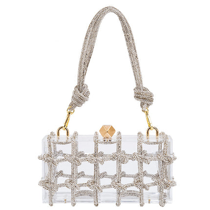 Cross-Border Spring and Summer Acrylic Transparent Storage Box Banquet Hand-Woven Rope Small Square Bag Armpit Handbag