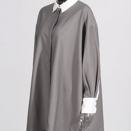 Japanese-Style Lazy Dress 2026 Spring Artistic Retro Commuting Color-Block Collar Loose Plus-Size Shirt Dress
