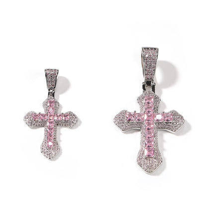 European and American Hip Hop Cross Pendant Jewelry Necklace Large Copper Set Purple Zircon Light Luxury Sweater Necklace Wholesale