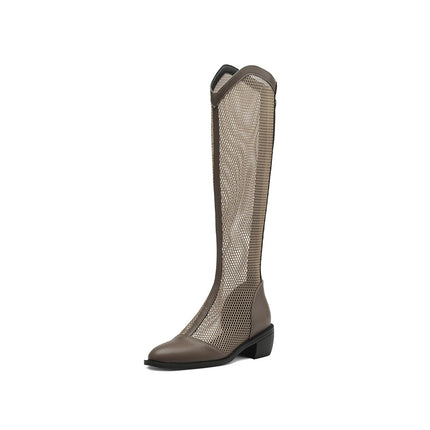 Summer Mesh Boots, Long Boots for Women, 2025 New Style, Hollow Mesh, Thin Sandals, Thick Heel High Boots, Sandals