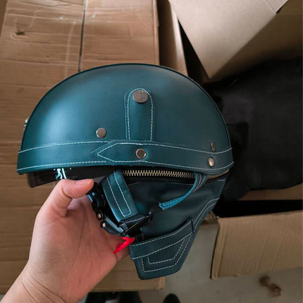 Cross-border Export Retro Personalized Helmet Lens with Label Motorcycle Half Helmet Scooter Cruise Leather Helmet Prince Helmet