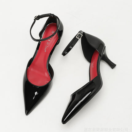 Summer New Style French One-Line Buckle High-Heeled Shoes for Women, Pointed Toe Stiletto Heels, Hollow Shoes, Fashionable and Casual Women's Shoes