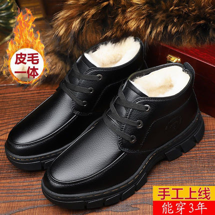 Cotton-padded shoes men's winter fleece-lined thick warm pure sheepskin fur cotton-padded boots middle-aged and elderly dad shoes non-slip cotton-padded leather shoes