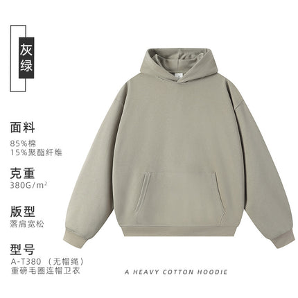 380g Heavyweight Terry Cordless Pullover Printed Off-Shoulder Hoodie Custom-Made Trendy Brand Hooded Sweatshirt with Custom Logo