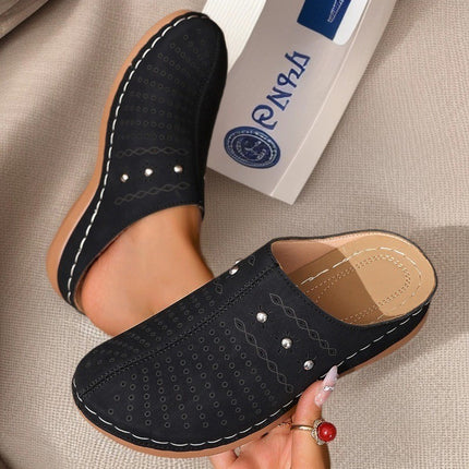 2025 Foreign Trade Summer New Women's Baotou Thick-Soled Slippers Cross-Border Large Size Cut Out Wedge Casual Sandals