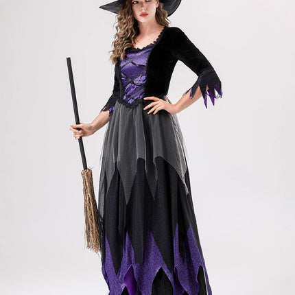 European and American Halloween Cosplay Witch Costume Vampire Black Purple Dress Magic Witch Role Play