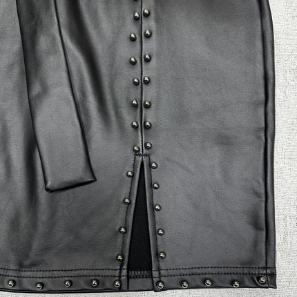 Europe and the United States cross-border source skirt fashion metal nail slit PU leather belt women's short skirt hip skirt