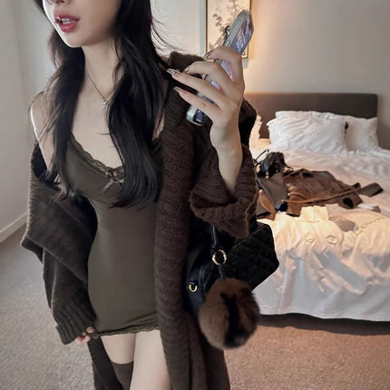 Ram Cotton Pure Desire Sexy Tight Sling dress Women's Super Figure Skirt Grey Slim-fit Waisted Hip Skirt