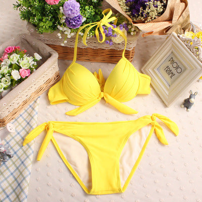 AliExpress European and American swimsuit candy color steel bracket push up thickened Cup sexy bikini split two-piece swimsuit
