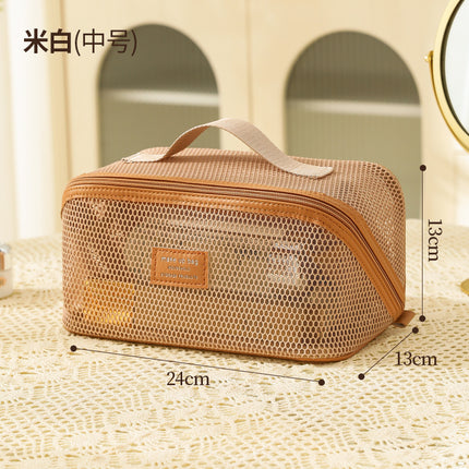 Cross-Border New Product Mesh Large-Capacity Cosmetic Bag for Women, Multi-Functional Partitioned Travel Toiletry Storage Bag, Portable