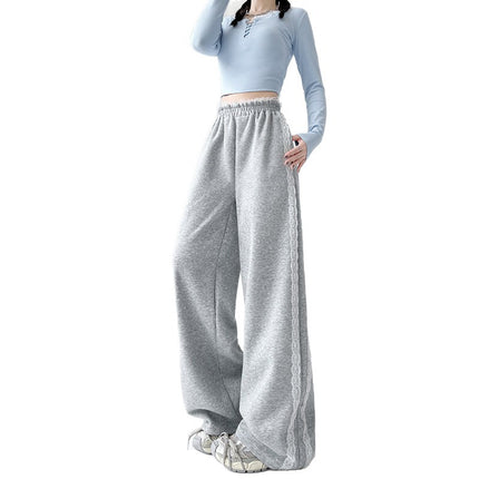 Mynk1862 Lace Casual Pants Women's 2025 Autum New Style High-Waisted Slim Straight Floor-Length Pants