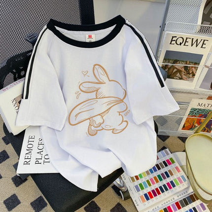 Cross-border Women's 2025 Summer New Cotton Short-sleeved T-shirt Women's Korean-style Fashionable Loose All-match Fashionable Brand Top for Women