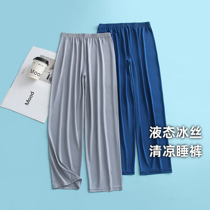 Liquid Ice Silk Pajama Pants Men's Summer Thin Casual Pants Home Pants Loose Large Size Straight Pants Air Conditioning Pants