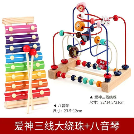 Baby and Kidsren's Fun Animal Three-Line Bead Building Blocks Beaded 1-2-3 Educational Exercise Hand-Eye Coordination Early Education Toys