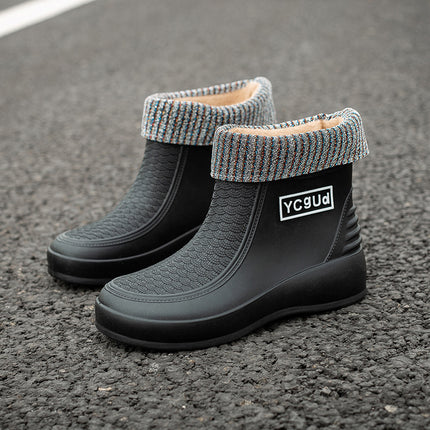 Cross-Border Rain Boots for Women, Short-Tube Fashionable Outer Wear Student Rain Boots, Winter Velvet Warm Rubber Shoes, Low-Tube New Water Shoes