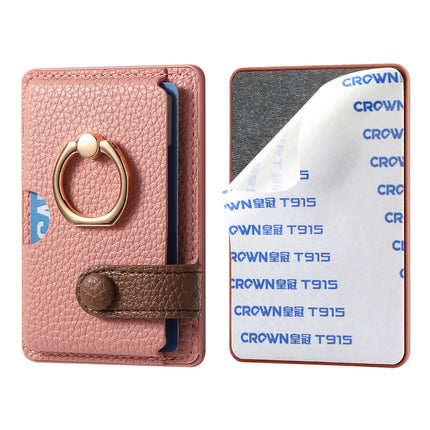 Lychee pattern oil edge ring mobile phone card holder card holder solid color card holder coin holder color matching gift back sticker card holder