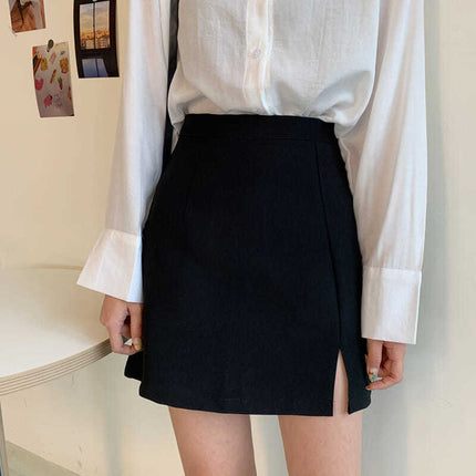 New Elegant Gray and Black Hip-Hugging Short Skirt for Women, Anti-Exposure A-Line Skirt, Summer High-Waisted Slimming Look Skirt