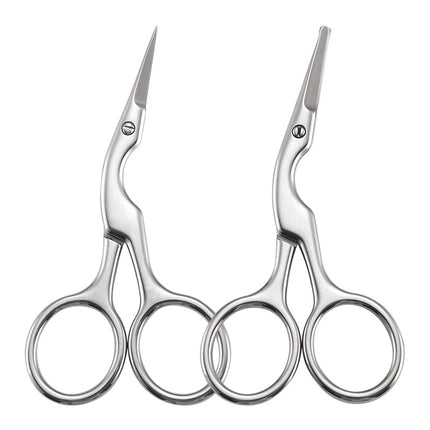 Stainless Steel Silver Crane Scissors Round Head Nose Hair Scissors Beard Scissors Makeup Scissors Sharp Eyebrow Scissors Eyebrow Trimming Tool Set Wholesale