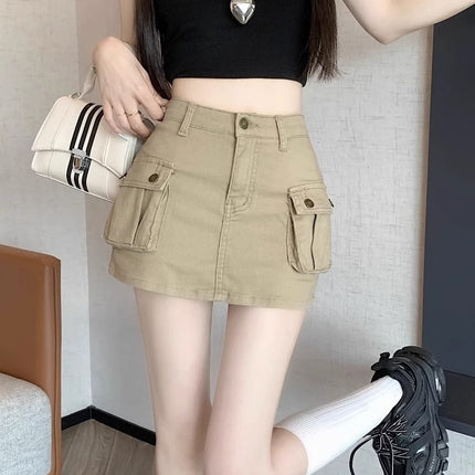 Khaki High-Waisted Slim-Fit Bodycon Mini Skirt for Women, 2025 Autumn New American Style Skirt Ins
