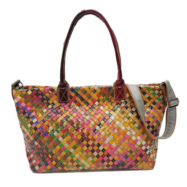 Cross-Border European and American Trendy Women's Bags, Colorful Cowhide Fashion Versatile Woven Shoulder Tote Genuine Leather Crossbody Bag Large Capacity