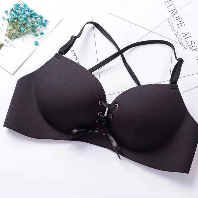 Backless Strap Traceless Women's Bra One-piece Push-up Cross Back Beautiful Back Adjustable Underwear Factory Direct Supply