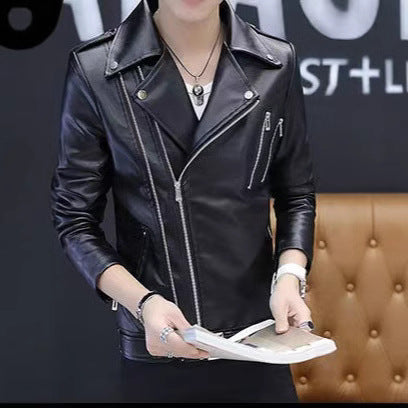 2025 Spring and Autumn New Motorcycle Leather Jacket Men's Jacket Korean Fashion Fashion Personalized Motorcycle Clothing Leather Fashion