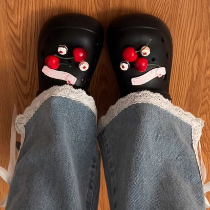 Cute Girly Cherry Hole Shoes for Women, 2026 Summer New Style, Outdoor Thick-Soled Height-Increasing Non-Slip Breathable Sandals