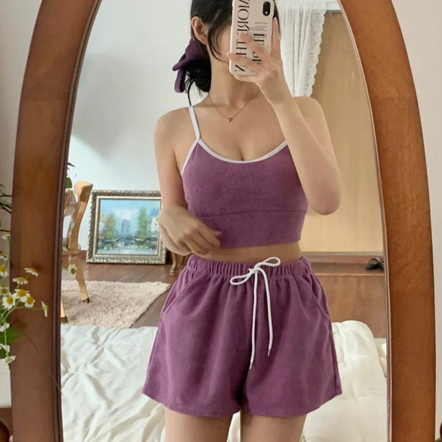 Summer South Korea Dongdaemun Ins Style High-end Towel Fabric Sports Casual Conservative Three-piece Swimwear for Women