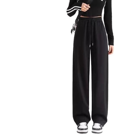 High Waist Dipped Drawstring Wide Leg Pants Women's Spring Autumn and Summer Loose Straight American Style Thin Slim Look Sweatpants Women's New