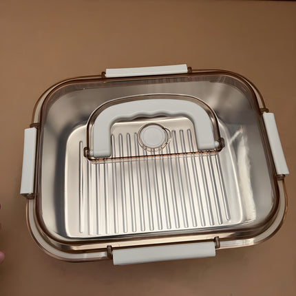 304 Stainless Steel Preservation Box Food Sealed Lunch Box for Microwave Lunch Box Large Capacity Square with Handler
