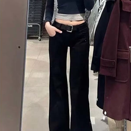 plus size American Style Hot Girl Low-waisted Black Micro-lar Jeans Women's Autumn New Style Small Slim Look Retro Mop Pants