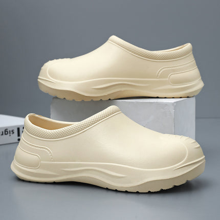 Chef Men's Shoes for Autumn Kitchen, Waterproof, Non-Slip, Oil-Resistant, Wear-Resistant, Slip-On Black Work Safety Shoes