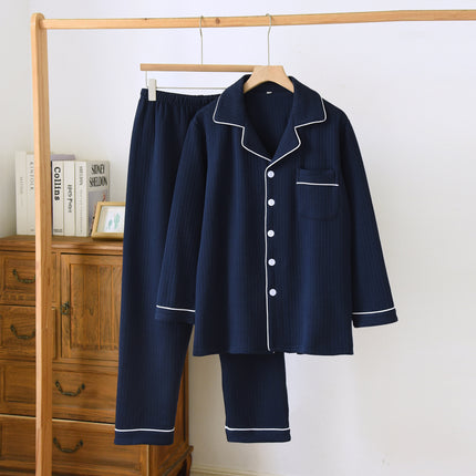 New Air Layer Men's Long Sleeve Trousers Cotton plus size Simple Pajamas Spring and Autumn Medium Thick Cotton Home Clothes
