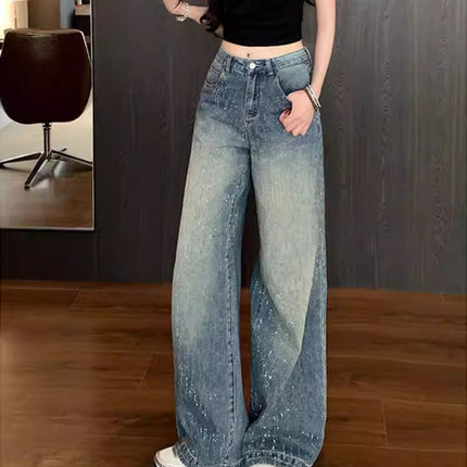 Stylish Star-Studded Wide-Leg Jeans 2026 Spring and Autumn Petite High-Waisted Loose High-End Floor-Length Pants