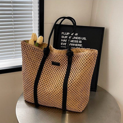 New Style Hollow Straw Woven Bag for Women, Handmade Woven Bag, Large Capacity Tote Bag, Single Shoulder Women's Bag, Vacation Beach Bag