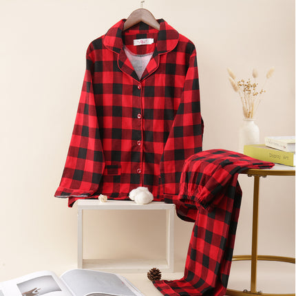 Brushed pajamas women's Japanese-style cotton flannel Spring and Autumn new warm non-printed same style outdoor home wear suit