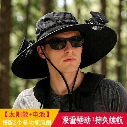 Summer Popular Fisherman Hat Solar Double Fan Rechargeable Hat Cross-Border Wholesale Sunshade and Sun Protection Essential for Fishing