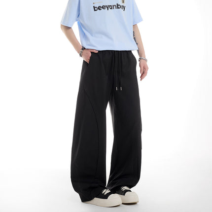 High Street Trendy Men's Pants 2025 Summer New Men's Casual Pants Loose Scimitar Pants Unisex Trendy Pleated Long Pants