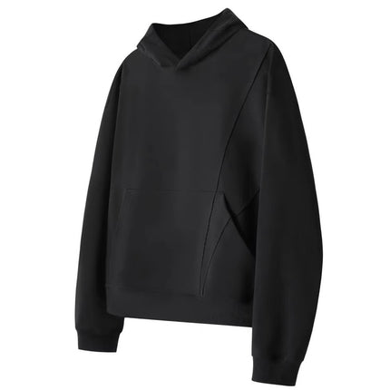 American Retro Splicing Deconstructed Cleanfit Gray Hooded Sweatshirt Simple High-End Silhouette Short Hoodie for Men